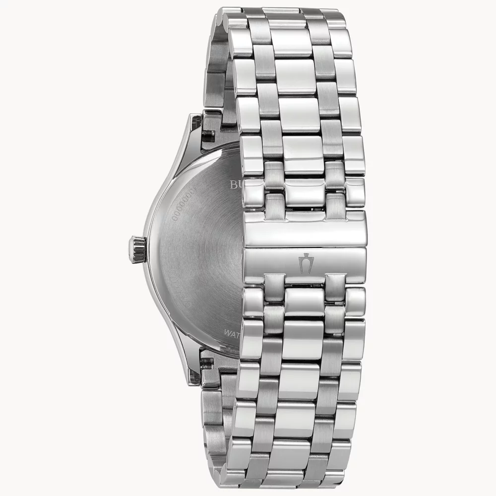 Montre pour homme de la collection classique Bulova® avec cadran rond gris en métal gris arme.