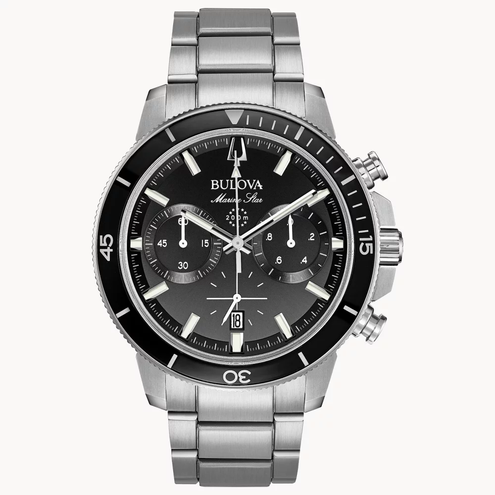 Montre chronographe pour homme de la collection Bulova® Marine Star® avec cadran noir rond.