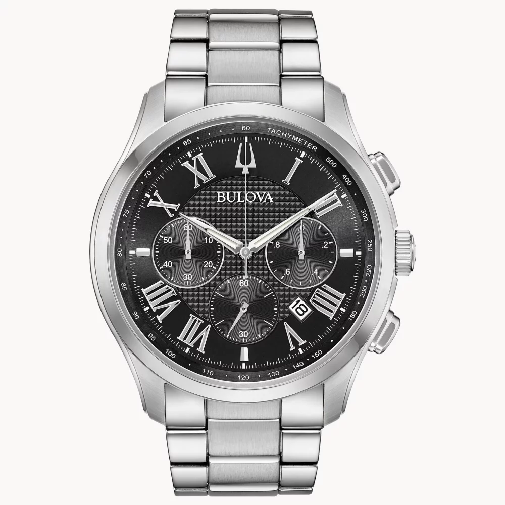 Bulova® Classic Collection Men's Silver Chronograph Wilton Watch w/Round Black Dial