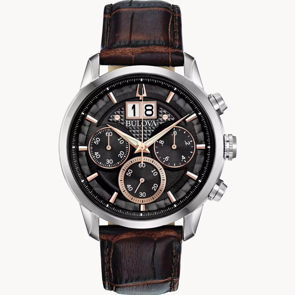Montre chronographe pour hommes de la collection classique Bulova® Sutton avec accents en or rose.