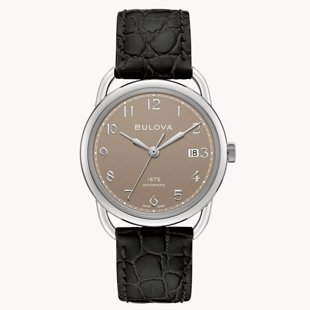 Montre automatique Commodore pour homme de la collection Joseph Bulova® avec bracelet en cuir argenté.