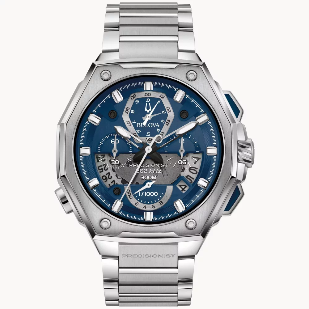 Bulova® Series X Collection Men's Silver Watch w/Round Blue Dial