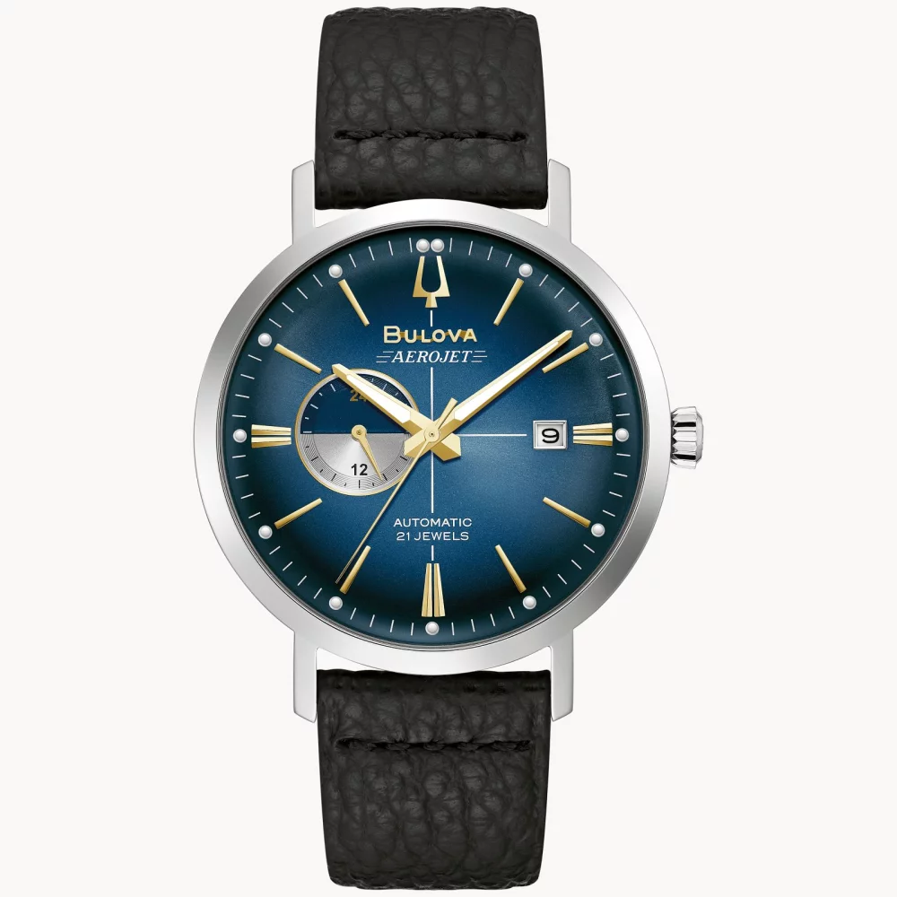 Montre automatique Bulova® Classic Collection pour homme Aerojet en argent avec cadran rond bleu