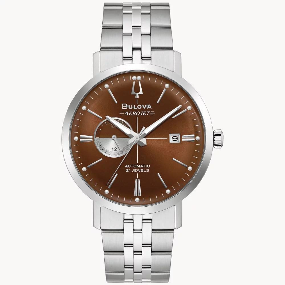 Bulova® Classic Collection Men's Silver Aerojet Automatic Watch w/Round Brown Dial