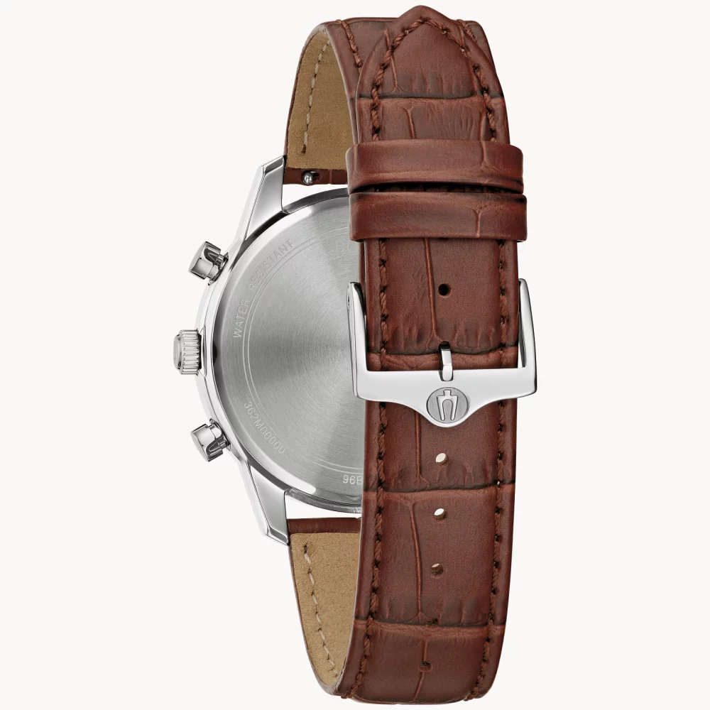 Bulova® Classic Collection Men's Silver Chronograph Sutton Watch w/Brown Leather Strap