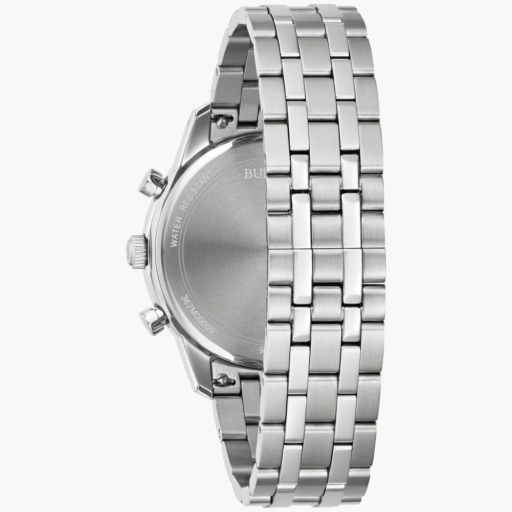 Bulova® Classic Collection Men's Silver Chronograph Sutton Watch w/Blue Accent