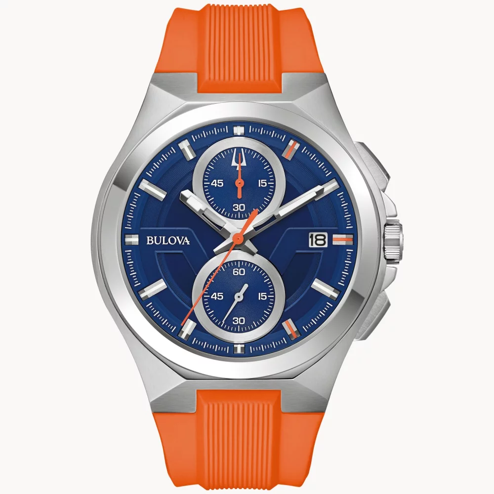 Bulova® Marc Anthony Collection Men's Silver Chronograph Maquina Watch w/Round Blue Dial