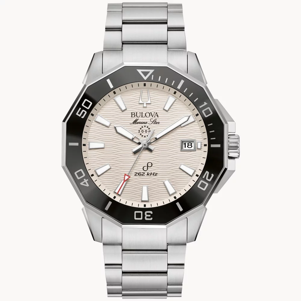 Bulova® Marine Star® Collection Men's Silver Watch w/Round Beige Dial