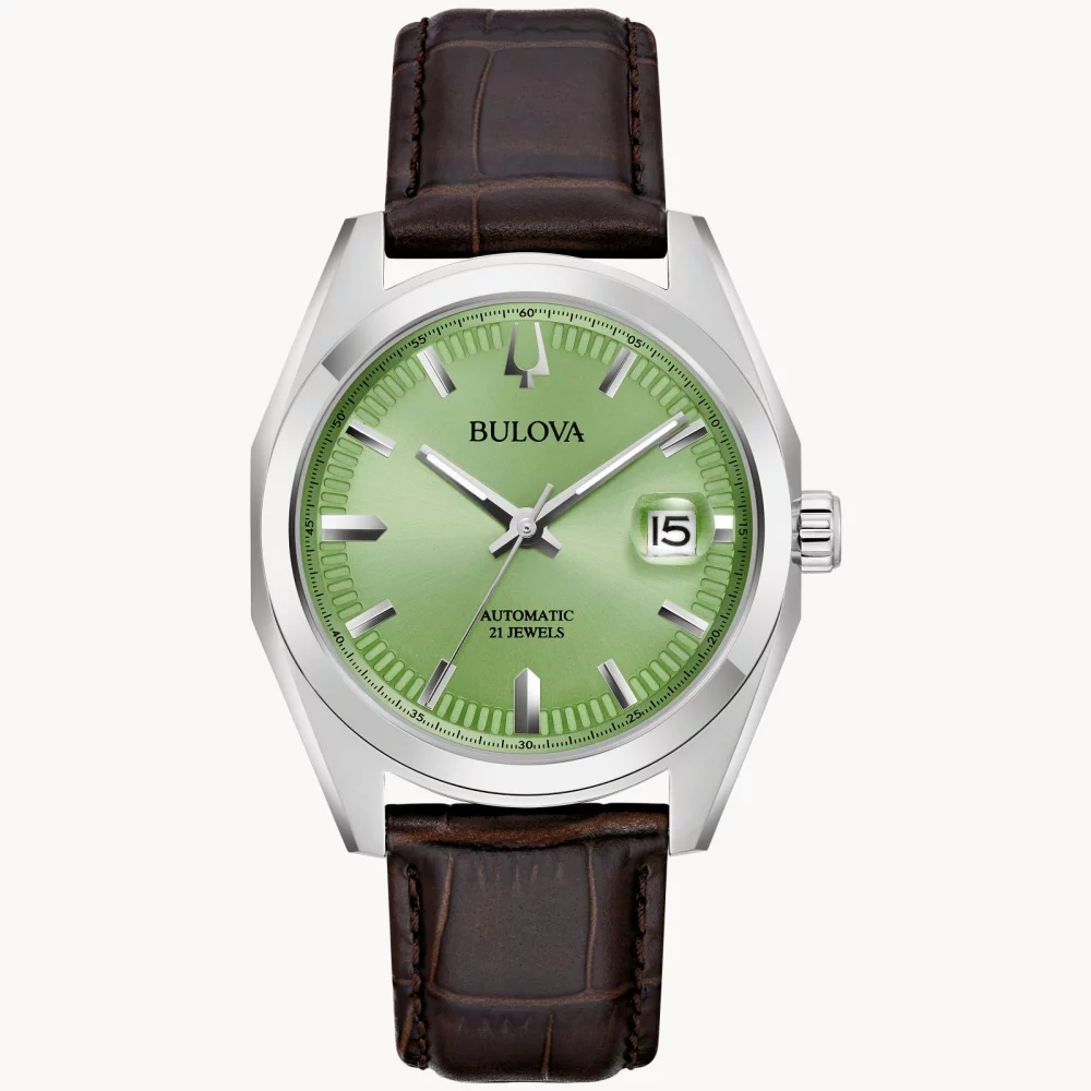 Bulova® Classic Collection Men's Silver Automatic Surveyor Watch w/Round Pistachio Green Dial