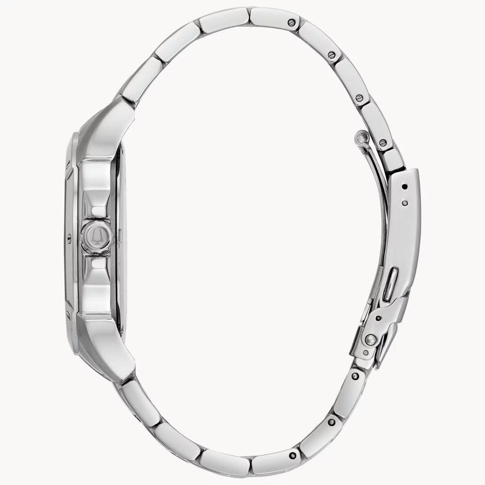 Bulova® Classic Collection Men's Silver Watch w/Round Black Patterned Dial