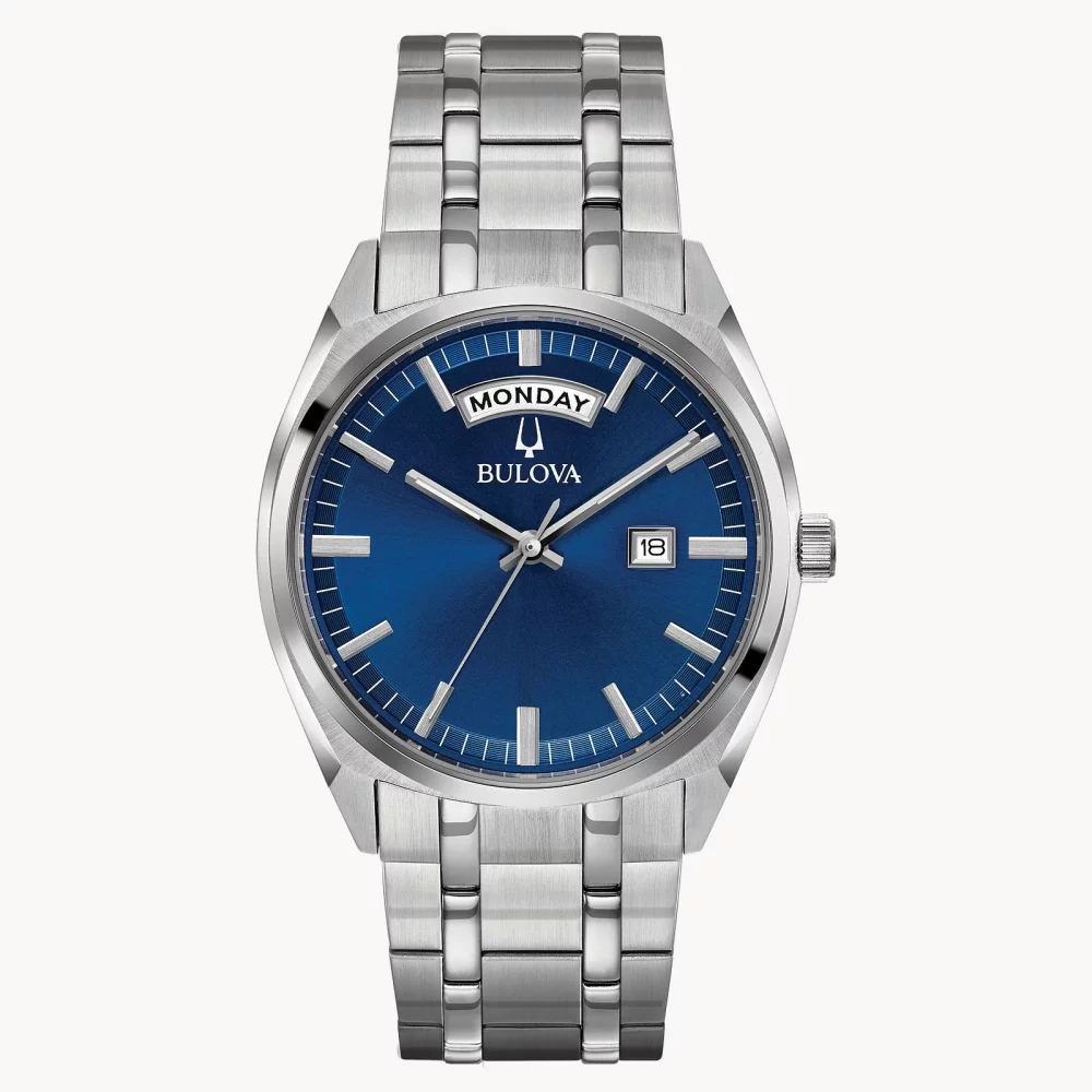 Bulova® Classic Collection Men's Silver Surveyor Watch w/Round Blue Dial