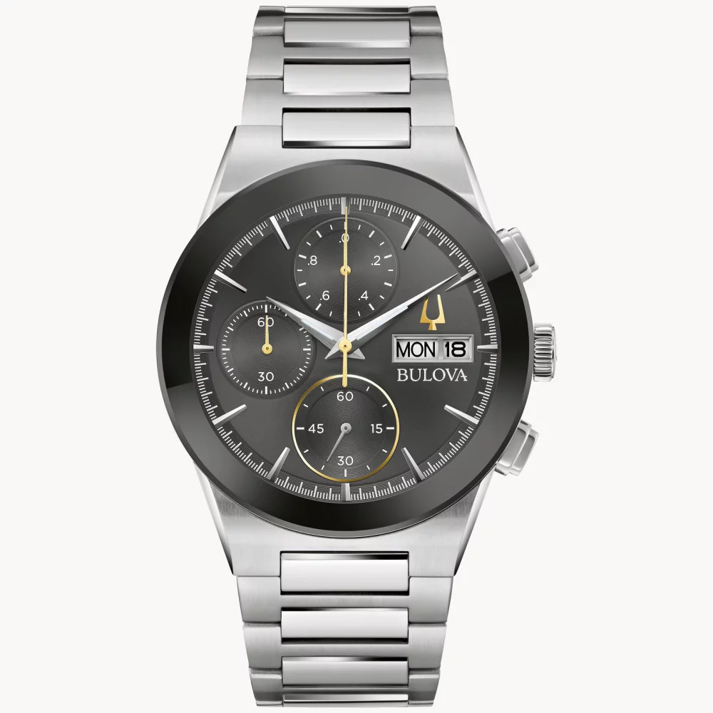Bulova® Modern Collection Men's Silver Chronograph Millennia® Watch w/Round Black Dial