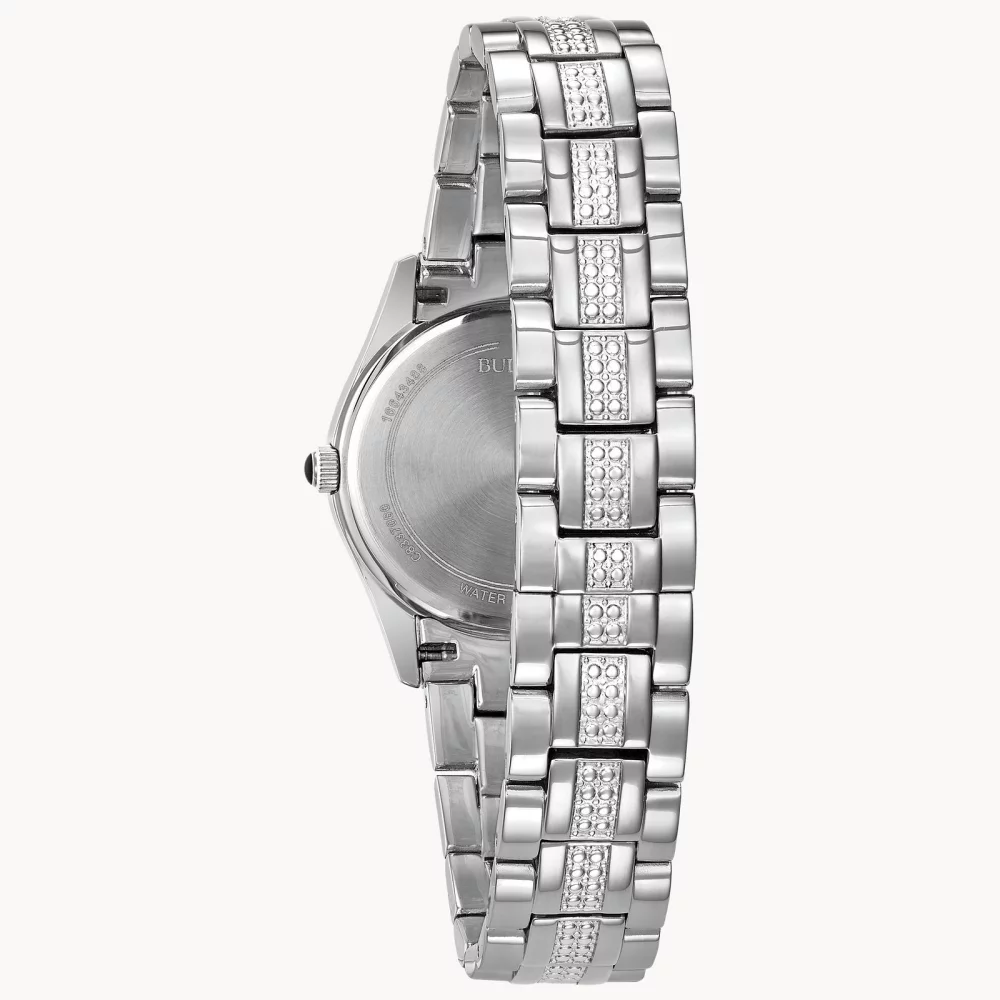 Montre pour femme de la collection Bulova® Crystal avec cadran en nacre et bracelet en argent.