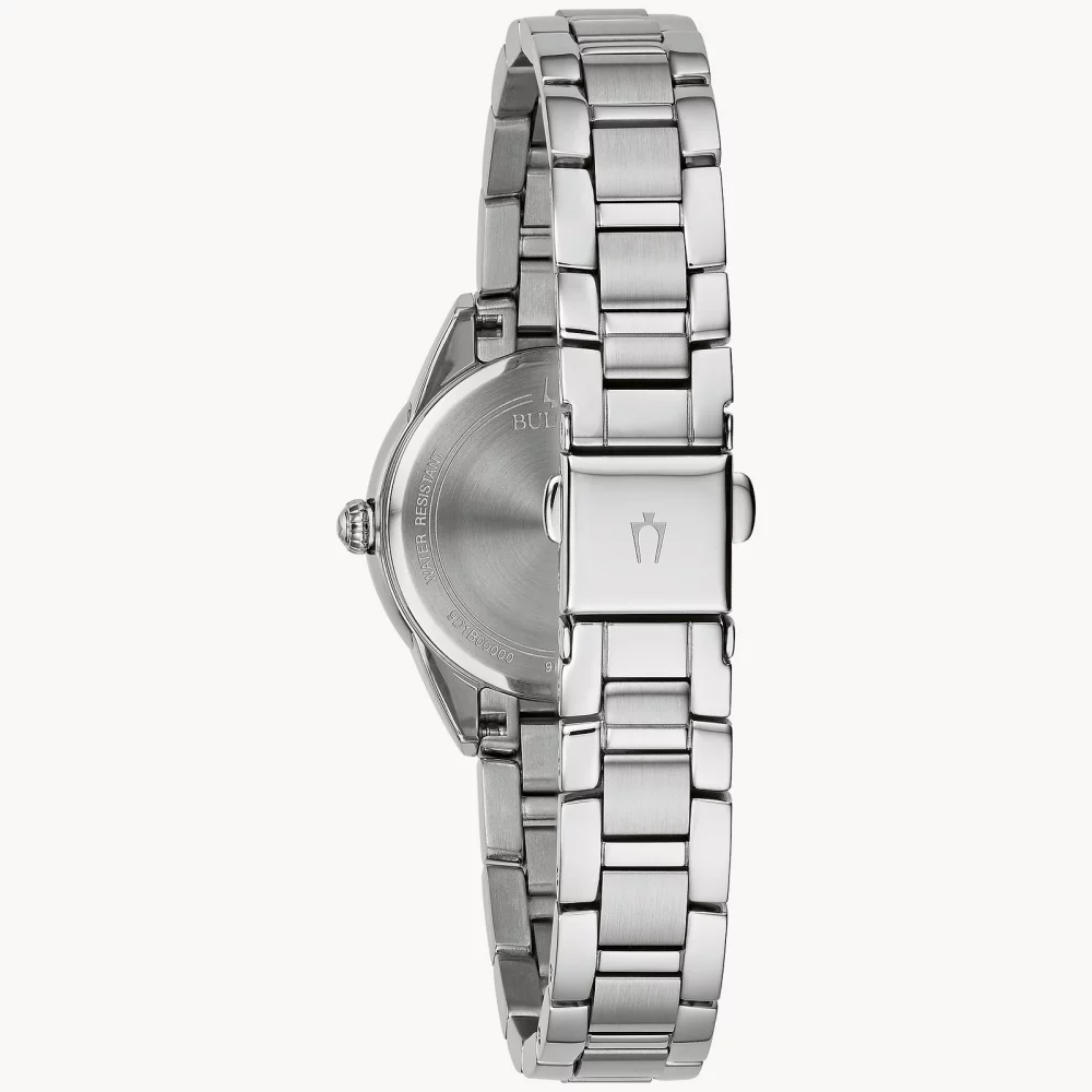 Montre Bulova® Classic Collection pour femmes, modèle Sutton en argent avec des accents bleus.