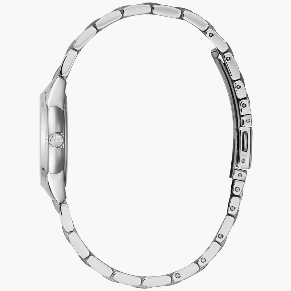 Montre Bulova® Classic Collection pour femmes, modèle Sutton en argent avec des accents bleus.