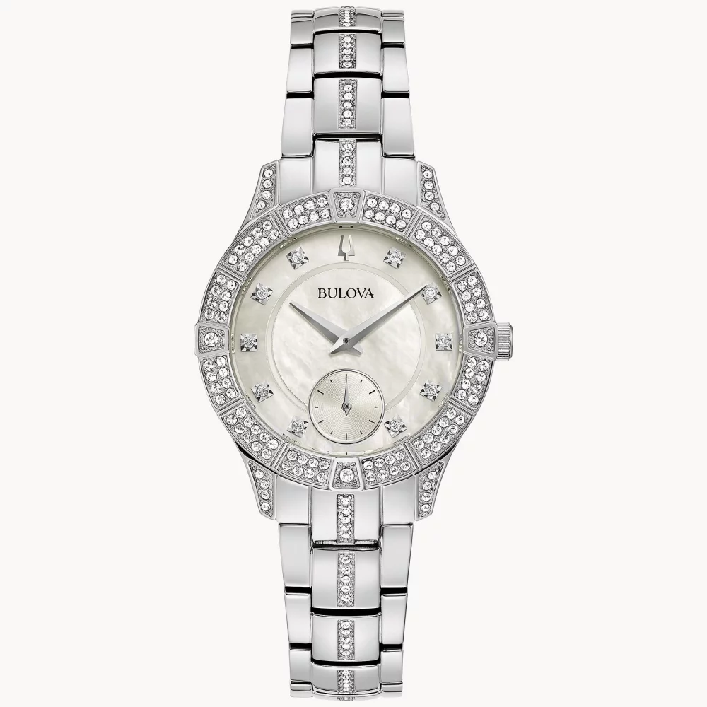 Bulova® Crystal Collection Women's Silver Phantom Watch w/Mother Of Pearl Dial