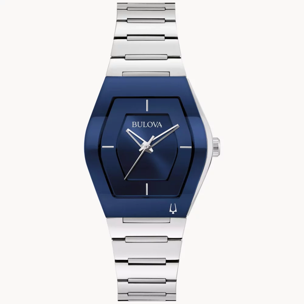 Bulova® Modern Collection Women's Silver Gemini Watch w/Blue Tonneau Dial