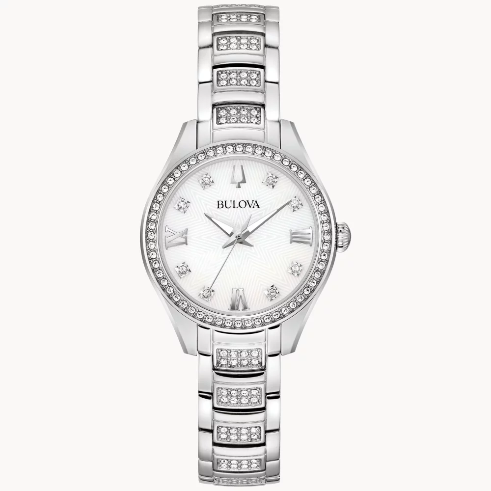 Montre pour femme de la collection Bulova® Crystal en argent avec cadran en nacre à motif