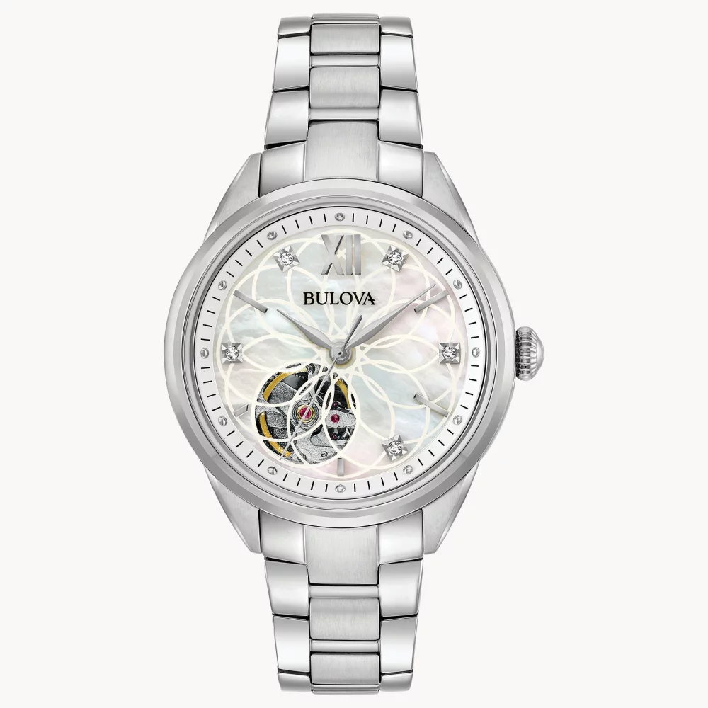 Montre automatique Bulova® Classic Collection pour femmes, modèle Sutton en argent avec diamants