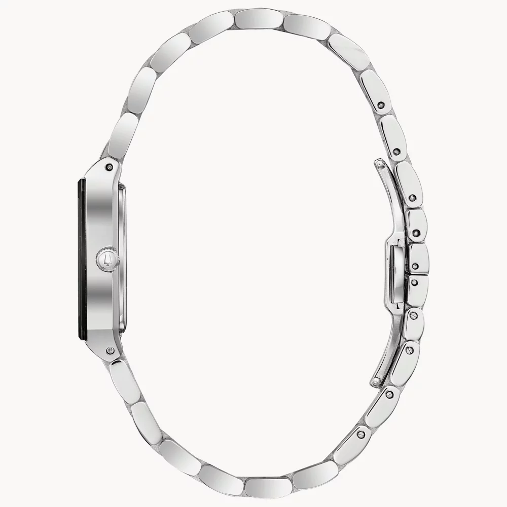 Montre Bulova® Modern Collection pour femmes avec boîtier argenté et cadran rectangulaire noir