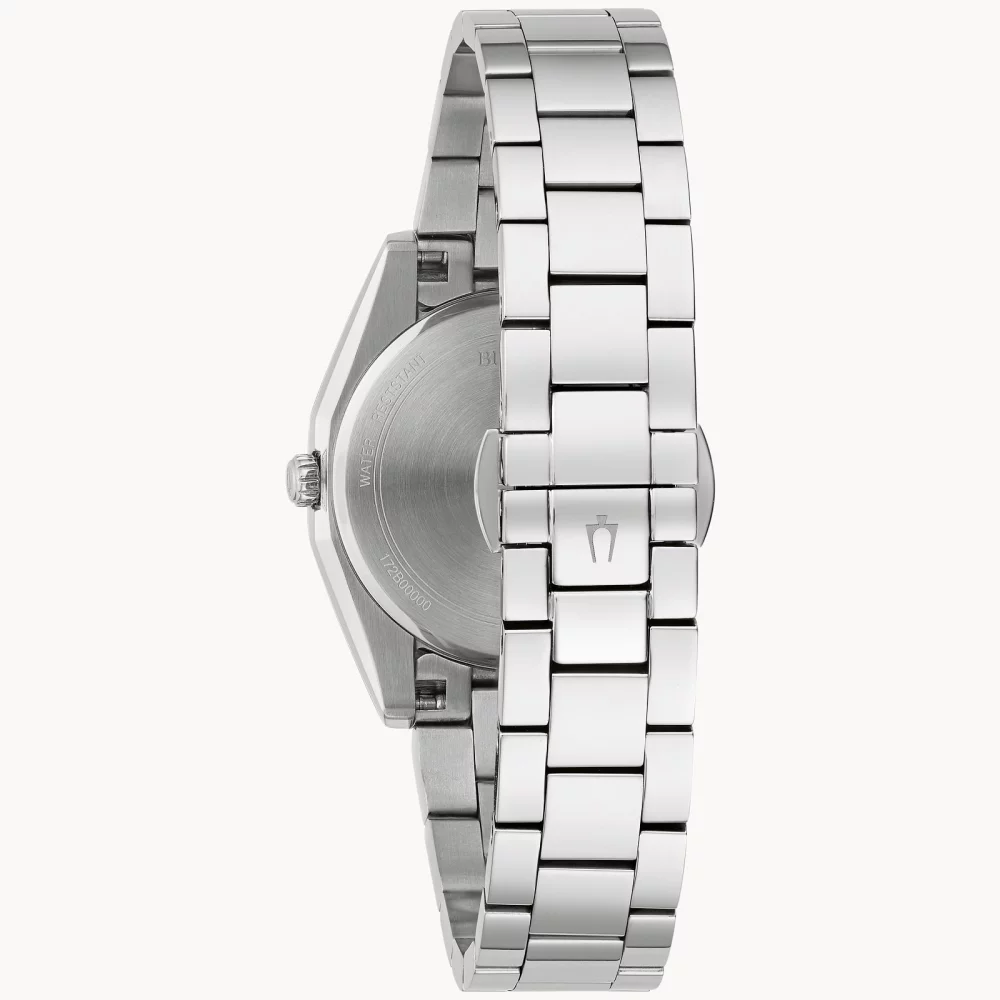 Montre Bulova® Classic Collection pour femmes, modèle Surveyor en argent avec cadran rond bleu.