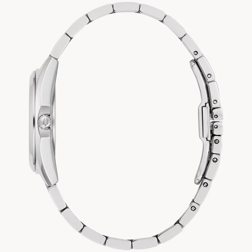Montre Bulova® Classic Collection pour femmes, modèle Surveyor en argent avec cadran rond bleu.