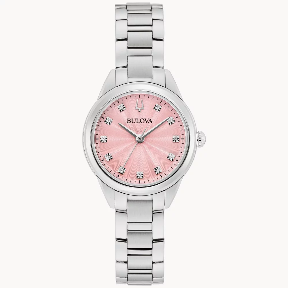 Bulova® Classic Collection Women's Silver Sutton Watch w/Round Pastel Pink Dial