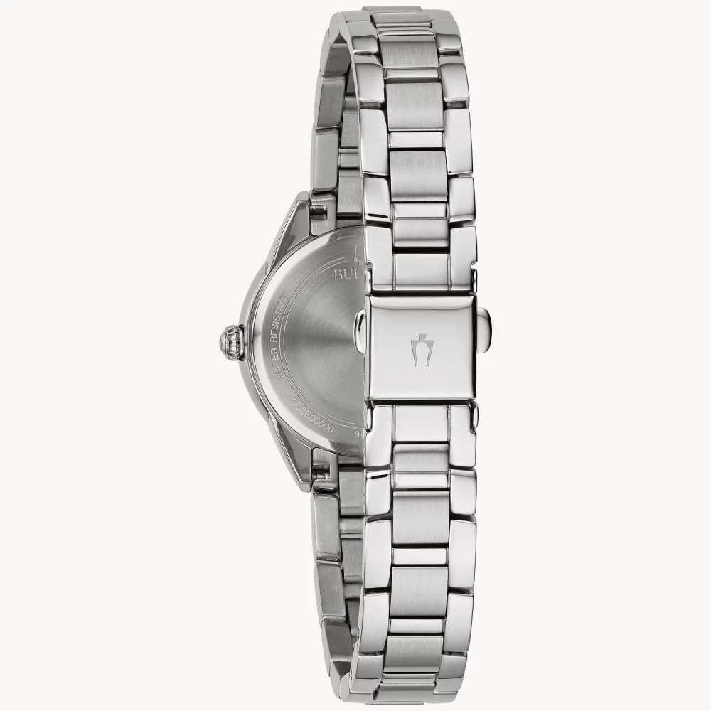 Montre Bulova® Classic Collection pour femmes, modèle Sutton en argent avec cadran rond bleu pastel.