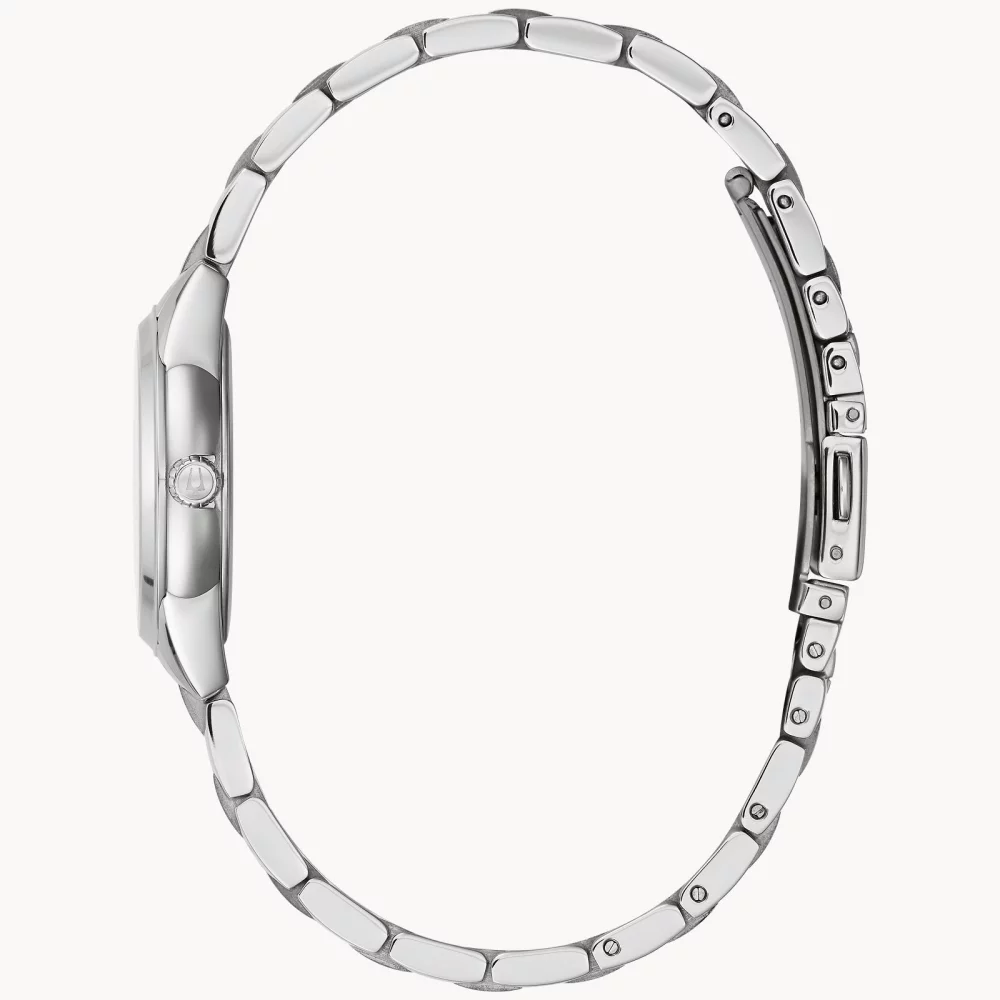 Montre Bulova® Classic Collection pour femmes, modèle Sutton en argent avec cadran rond bleu pastel.