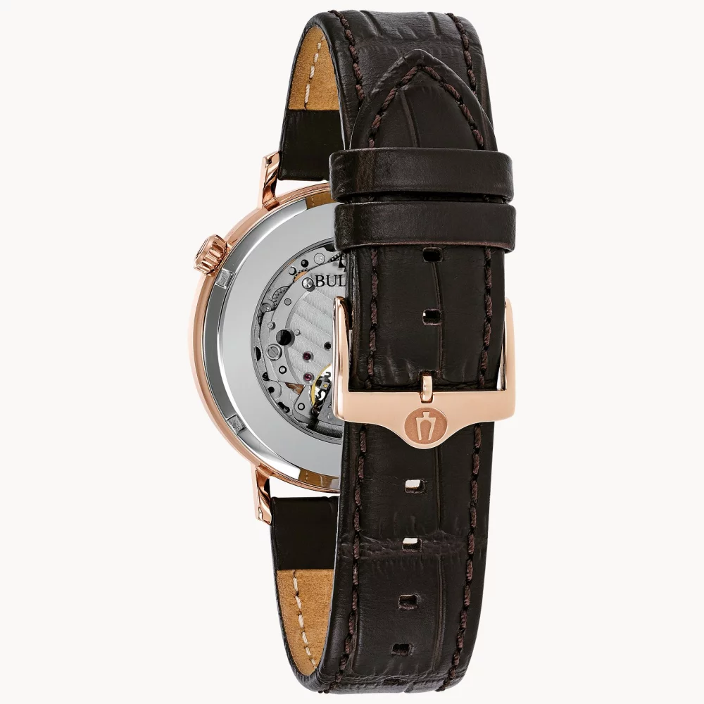 Montre automatique Bulova® Classic Collection pour hommes en or rose Aerojet avec cadran blanc rond
