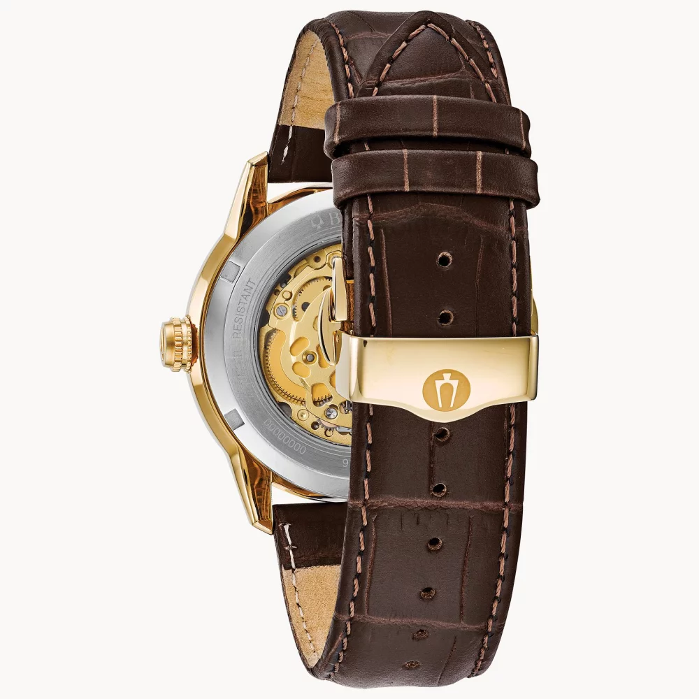 Bulova® Classic Collection Men's Gold Sutton Automatic Watch w/Brown Leather Strap