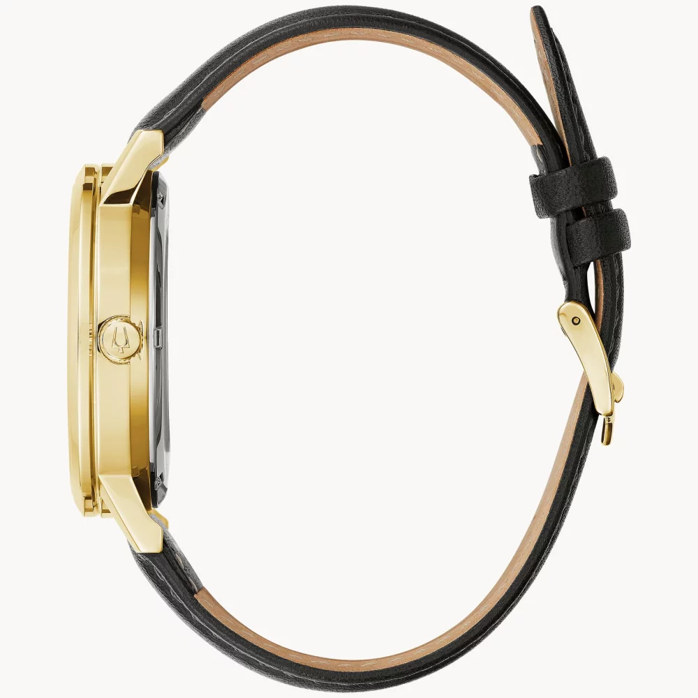 Montre automatique américaine Bulova® Classic Collection pour hommes en or avec bracelet en cuir