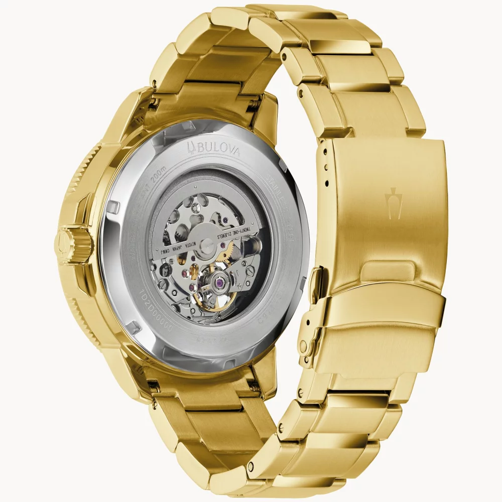 Bulova® Marine Star® Collection Men's Gold Automatic Watch w/Round Black Bezel