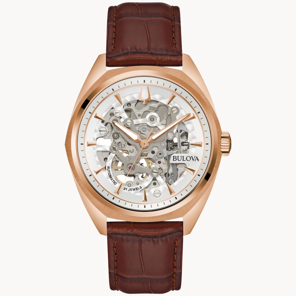 Montre automatique Bulova® Classic Collection pour hommes en or rose avec cadran squelette