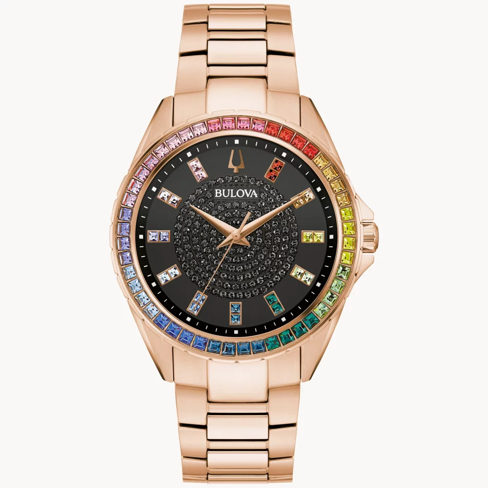 Bulova® Crystal Collection Men's Rose Gold Phantom Watch w/Rainbow Crystals