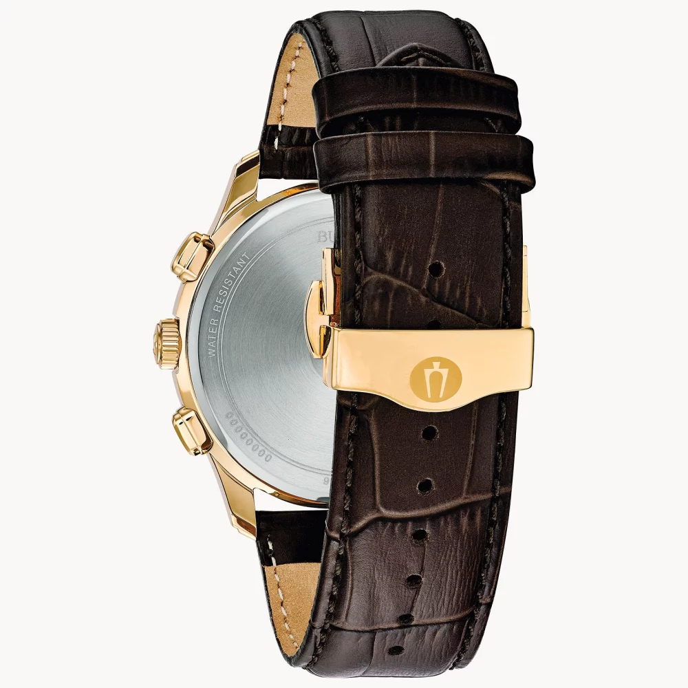 Bulova® Classic Collection Men's Gold Chronograph Wilton Watch w/Brown Crocodile Strap