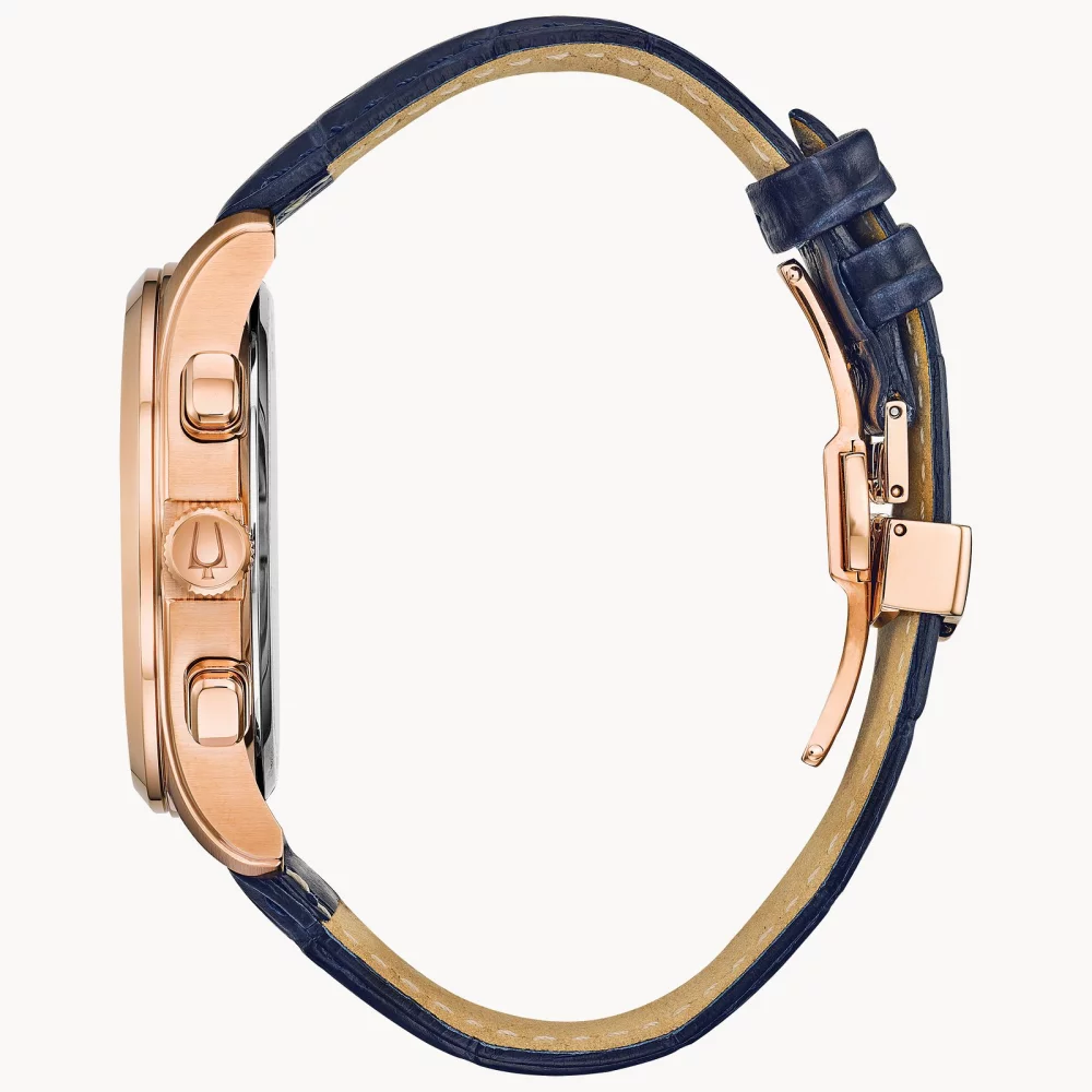 Bulova® Classic Collection Men's Rose Gold Chronograph Wilton Watch w/Blue Crocodile Strap