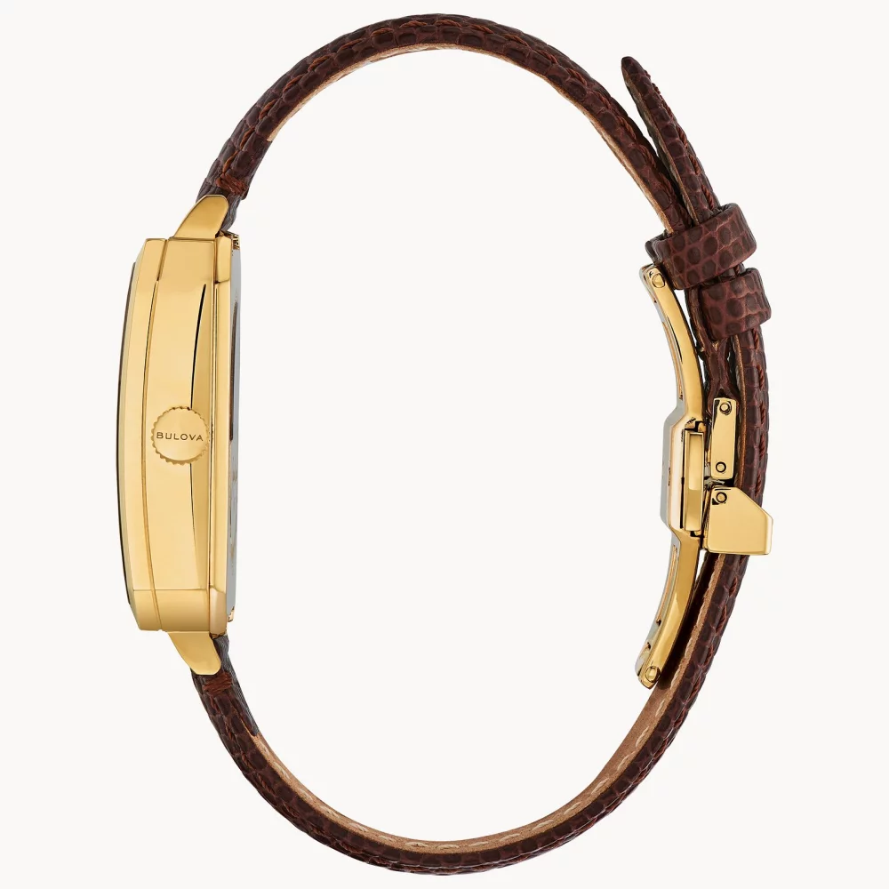 Montre automatique pour homme de la collection Joseph Bulova® en or avec cadran rectangulaire beige.