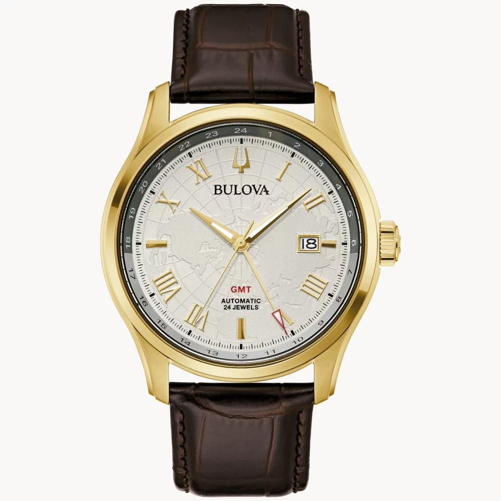 Montre automatique Bulova® Classic Collection pour homme en or Wilton avec cadran de carte du monde