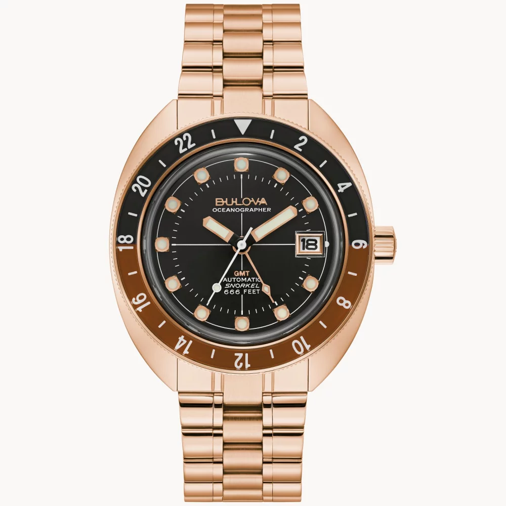 Montre automatique GMT pour homme de la collection Bulova® Oceanographer en or rose