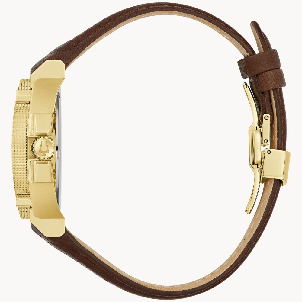Bulova® Icon Collection Men's Gold Watch w/Leather Strap