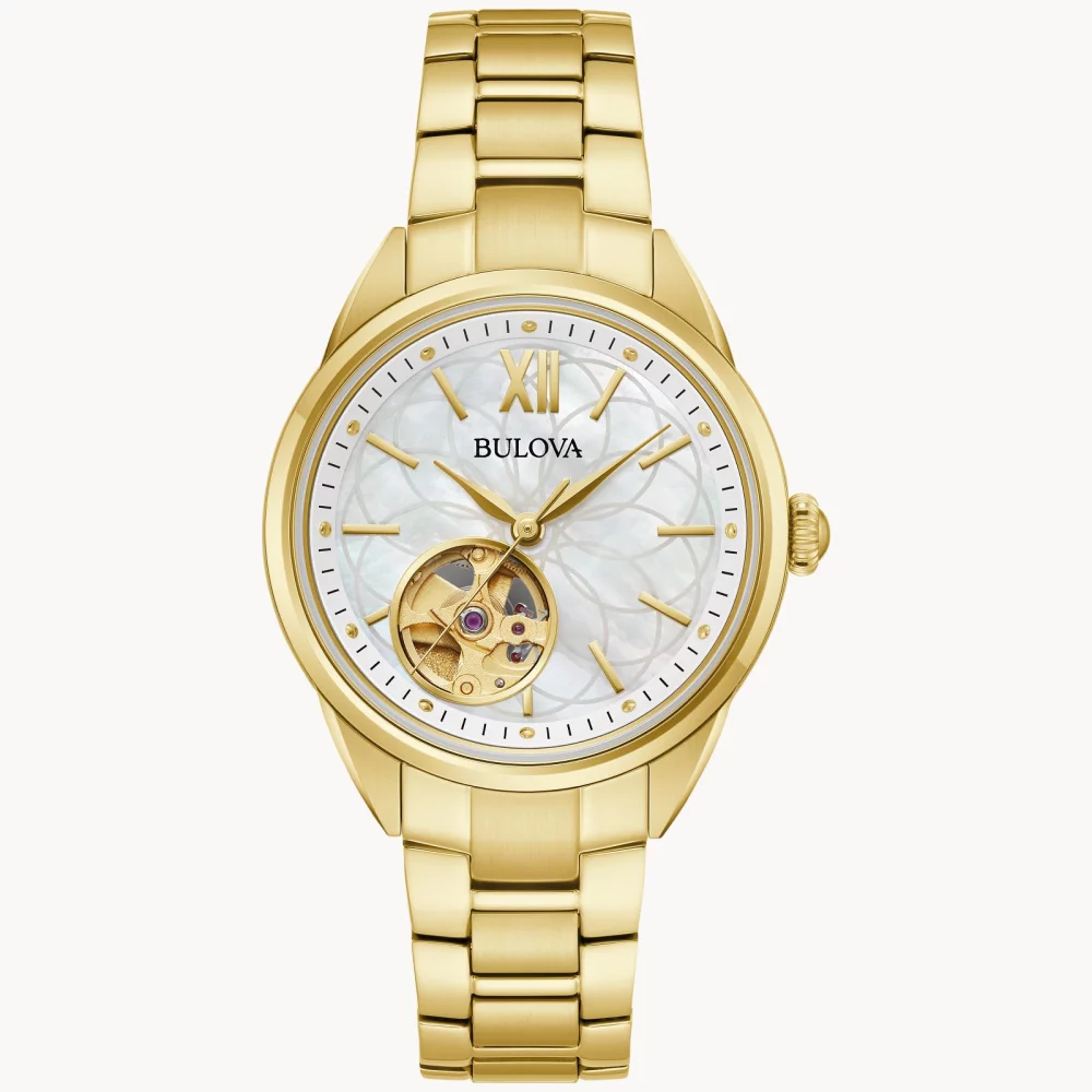 Montre automatique Bulova® Classic Collection pour femmes en or avec cadran en nacre.