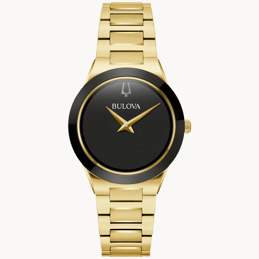 Montre Bulova® Modern Collection Millennia® pour femmes en or avec cadran rond noir.