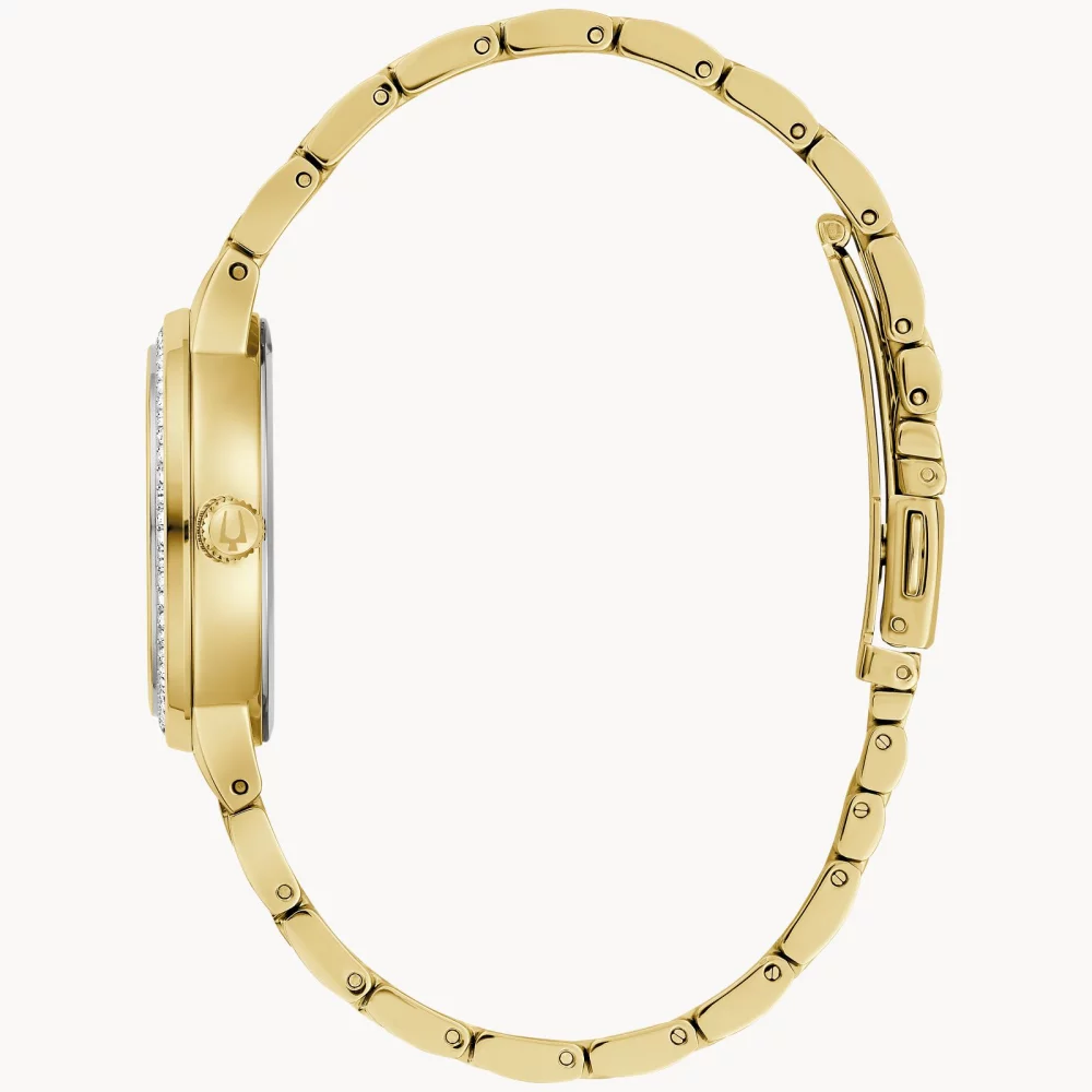 Montre Bulova® Crystal Collection pour femmes, modèle Gold Phantom avec cadran facetté champagne en or.