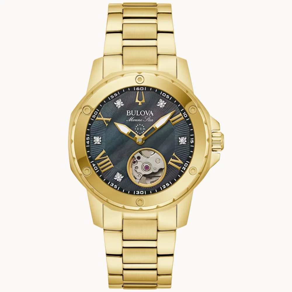 Bulova® Marine Star® Collection Women's Gold Automatic Watch w/Mother Of Pearl Dial