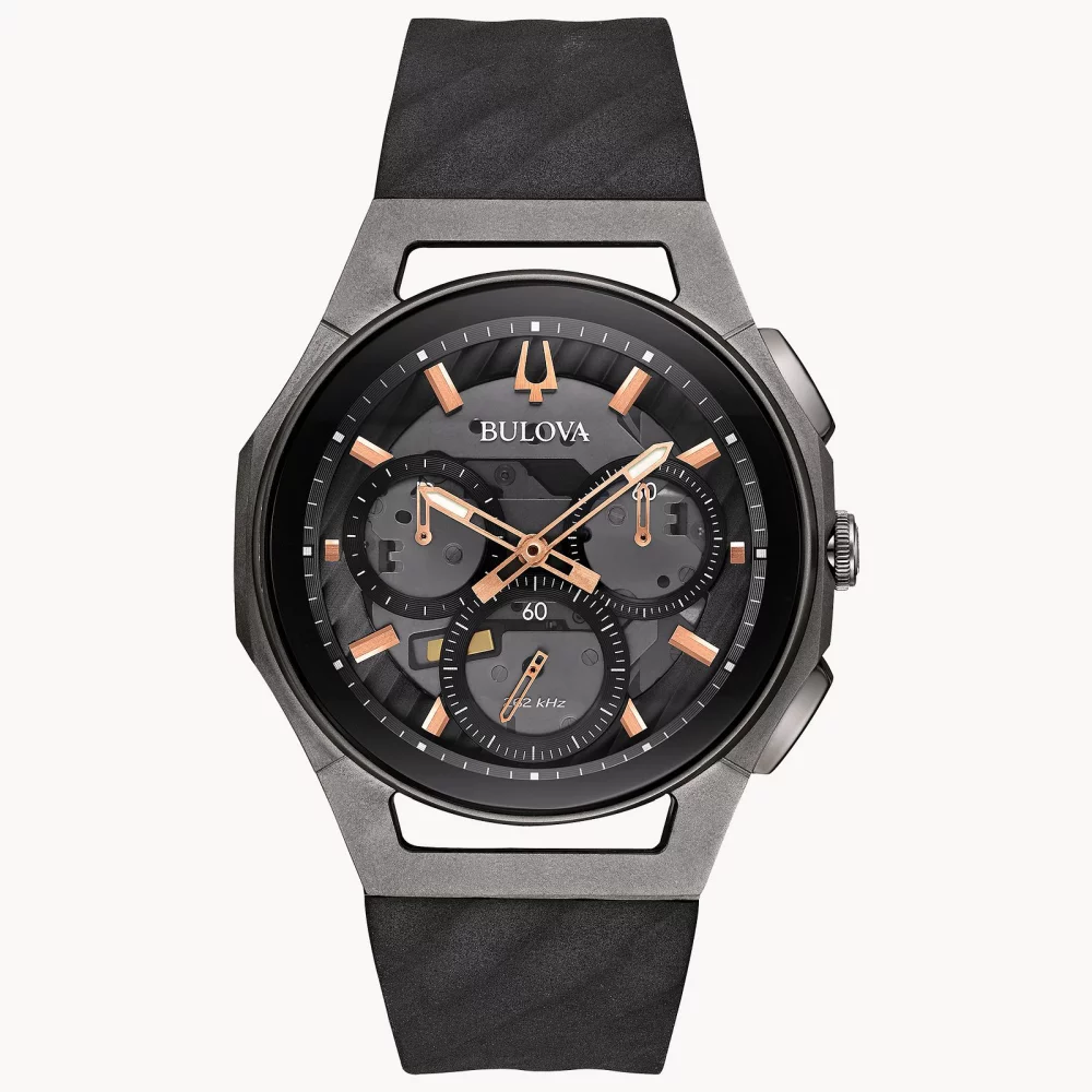 Montre noire pour homme de la collection Bulova® CURV avec bracelet en caoutchouc