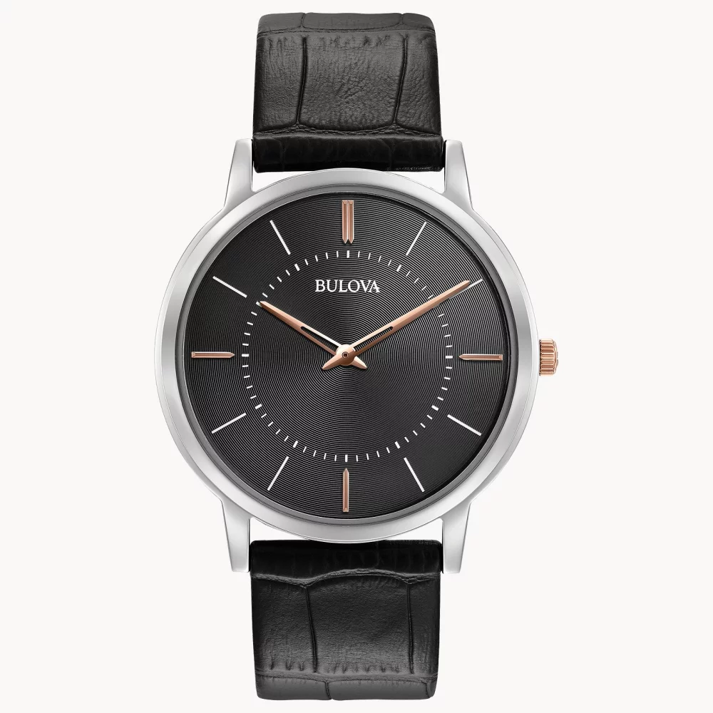 Montre pour homme de la collection classique Bulova® en argent avec des accents en or rose.