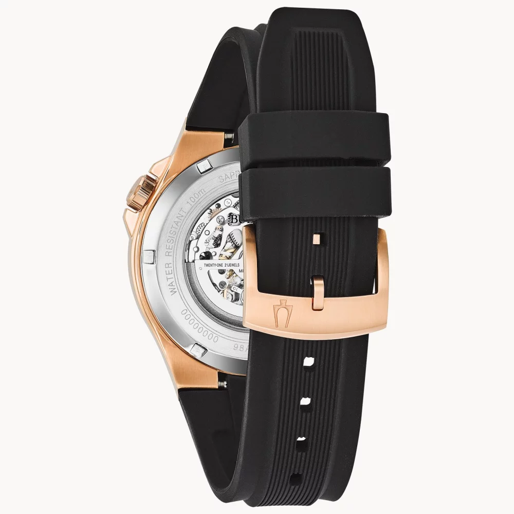 Bulova® Maquina Collection Men's Rose Gold Automatic Watch w/Silicone Strap