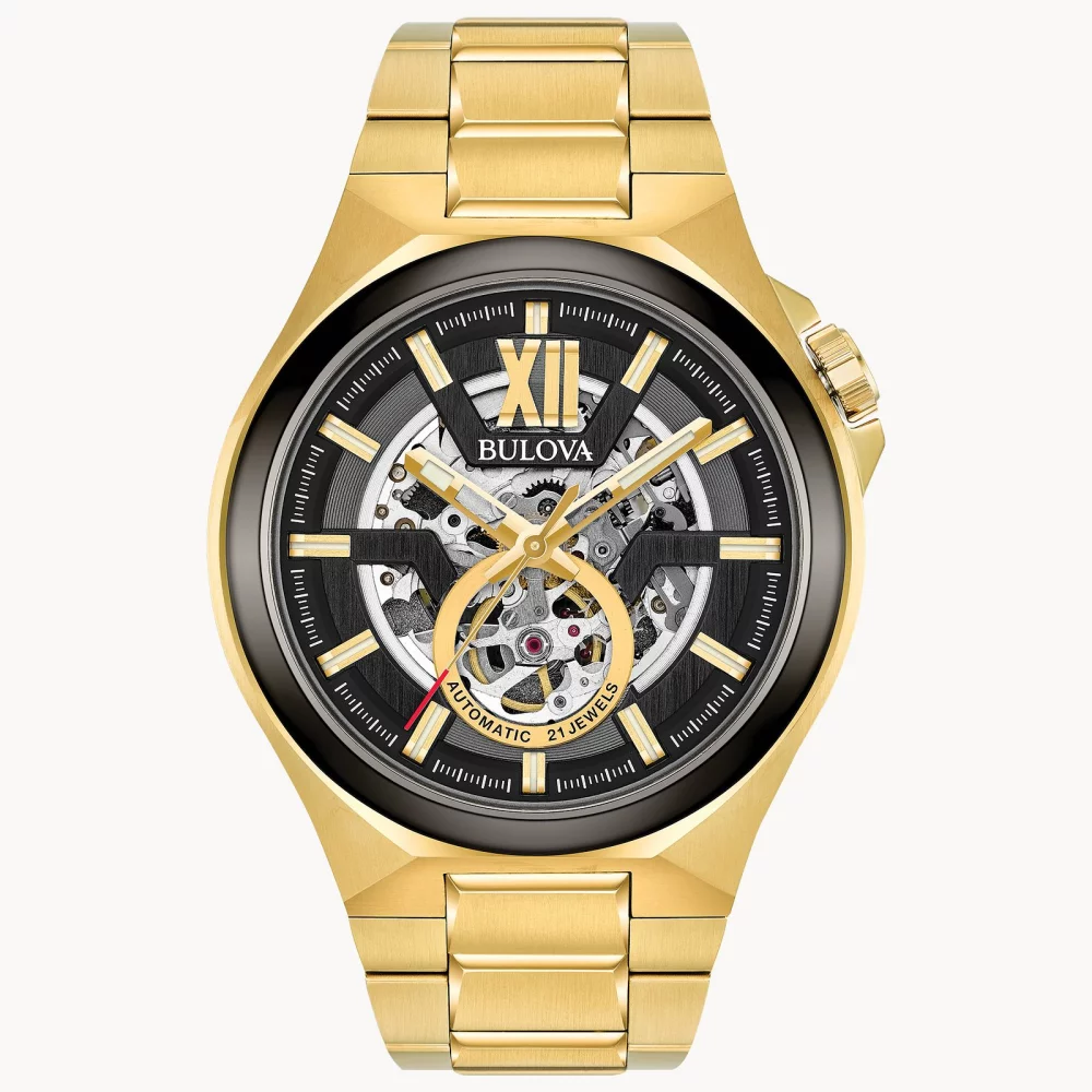Bulova® Maquina Collection Men's Gold Automatic Watch w/Round Black Dial