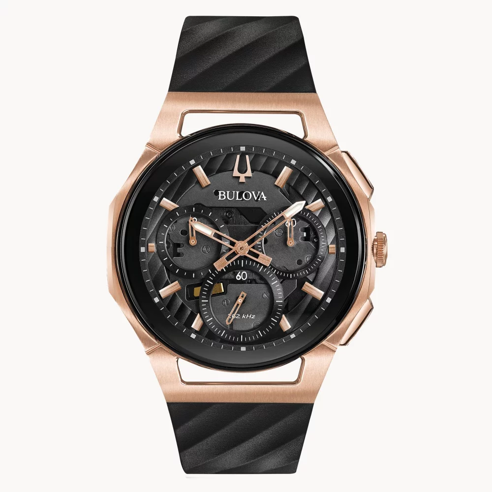 Montre Bulova® CURV Collection pour hommes en or rose avec cadran noir rond